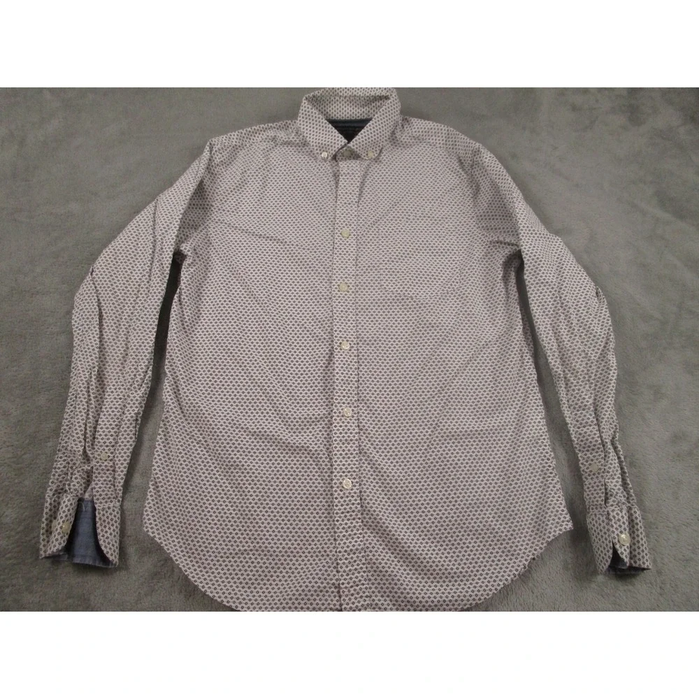 Banana Republic Shirt Mens Small White‎ Geometric Standard Fit Stretch Preppy